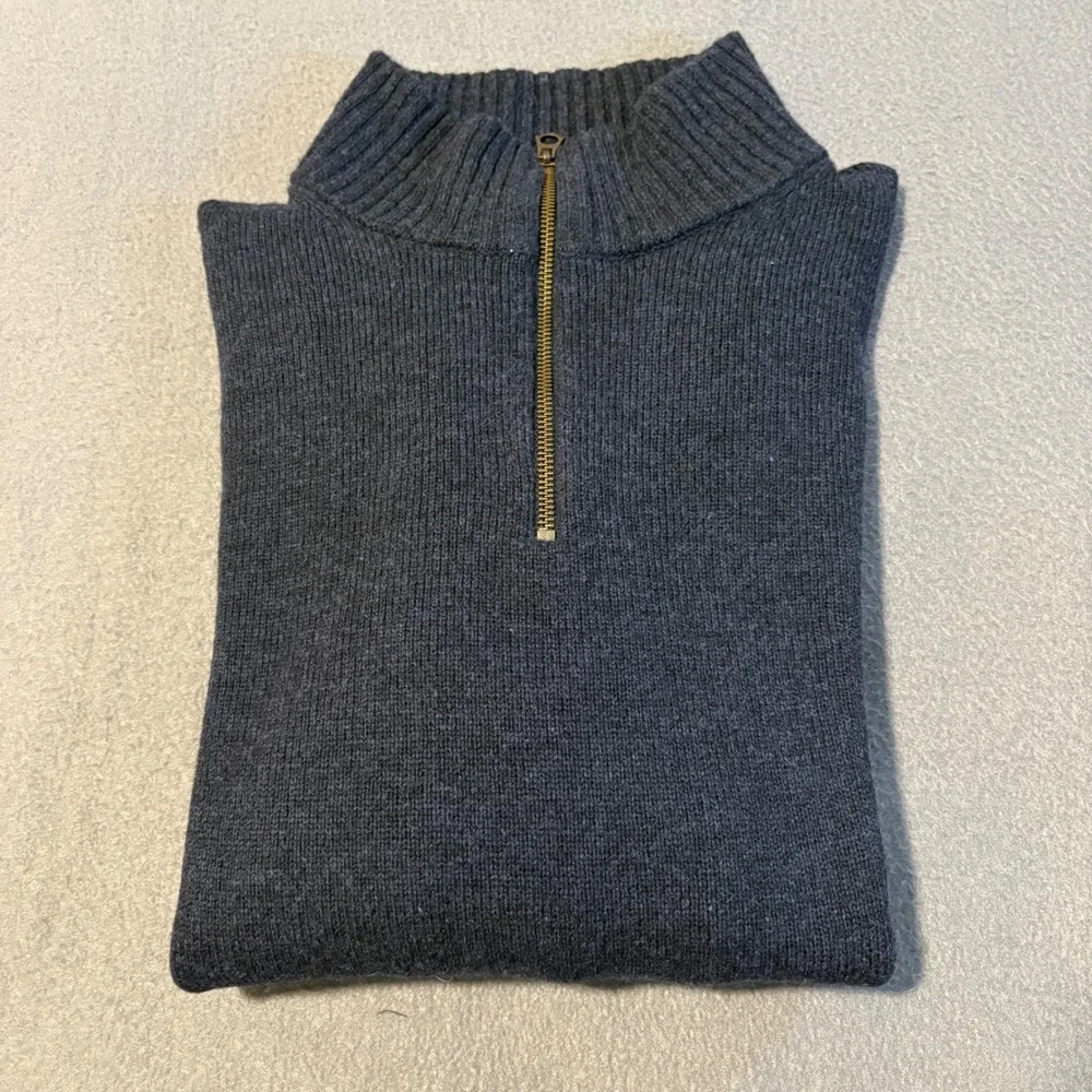 J. Crew Sweater Mens L Navy Blue Merino Wool Blend Quarter Zip J7612